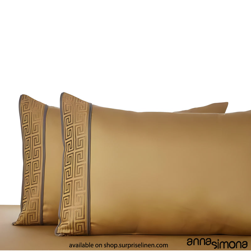 Anna Simona - Lattice King Size 400 TC Cotton Satin King Size Bedsheet Set (Ochre)