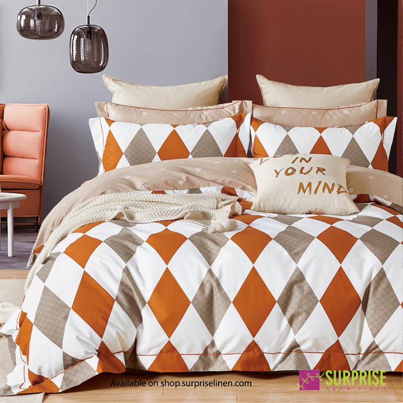 Surprise Home - Linea Collection Terracotta Harlequin 3 Pcs Bedsheet Set (Terracotta Taupe)