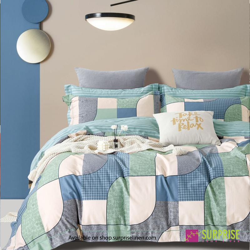 Surprise Home - Linea Collection Coastal Mosaic 3 Pcs Bedsheet Set (Blue Mint)