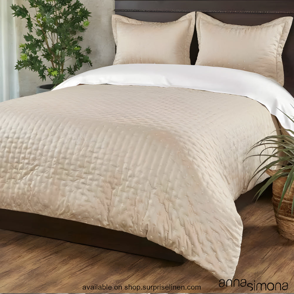 Anna Simona - Martha 4 Pcs Cotton Satin Duvet Cover Set (Buff / Off White)