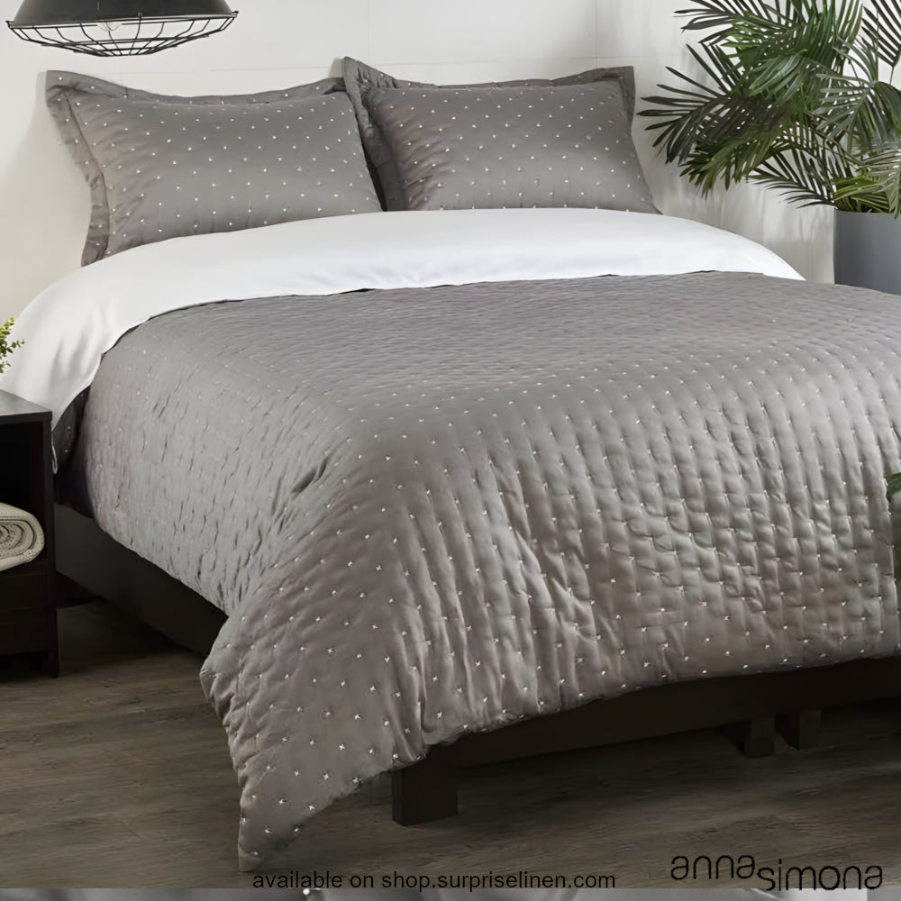 Anna Simona - Martha 4 Pcs Cotton Satin Duvet Cover Set (Grey / White)