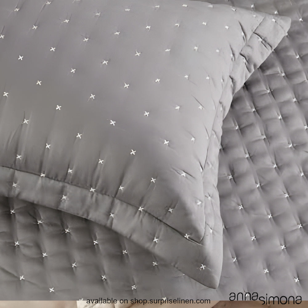 Anna Simona - Martha 4 Pcs Cotton Satin Duvet Cover Set (Grey / White)