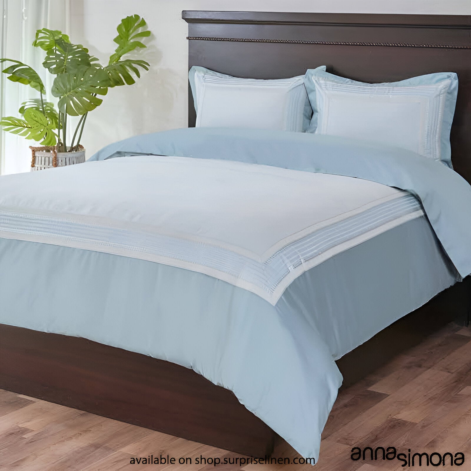 Anna Simona - Renate 4 Pcs Fine Cotton Satin Duvet Cover Set (Sky Blue)