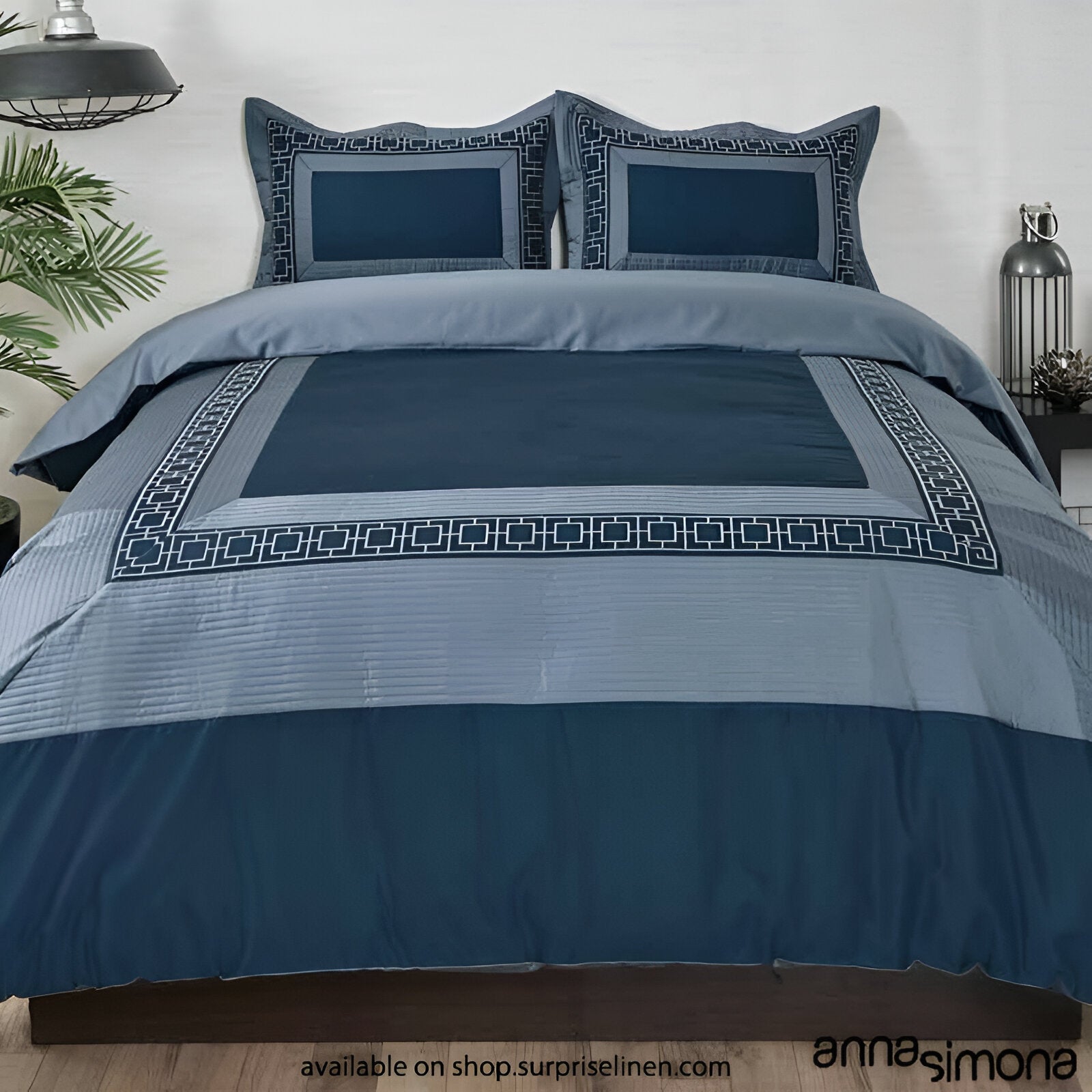 Anna Simona - Otto 4 Pcs Fine Cotton Satin Duvet Cover Set (Sapphire Blue)