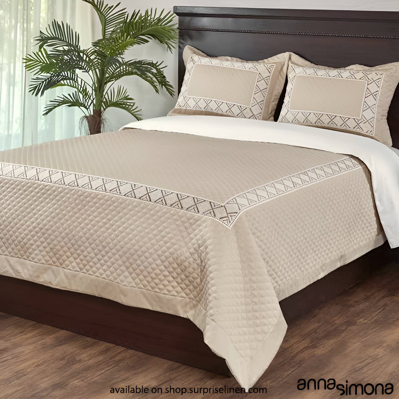 Anna Simona - Bristol 4 Pcs Fine Cotton Satin Duvet Cover Set (Sesame)