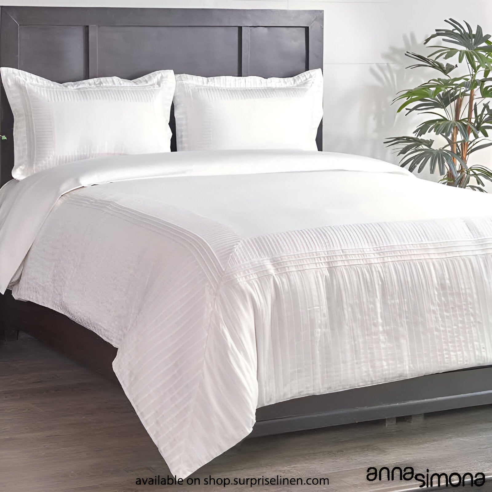 Anna Simona - Melissa 4 Pcs Fine Cotton Satin Duvet Cover Set (White)