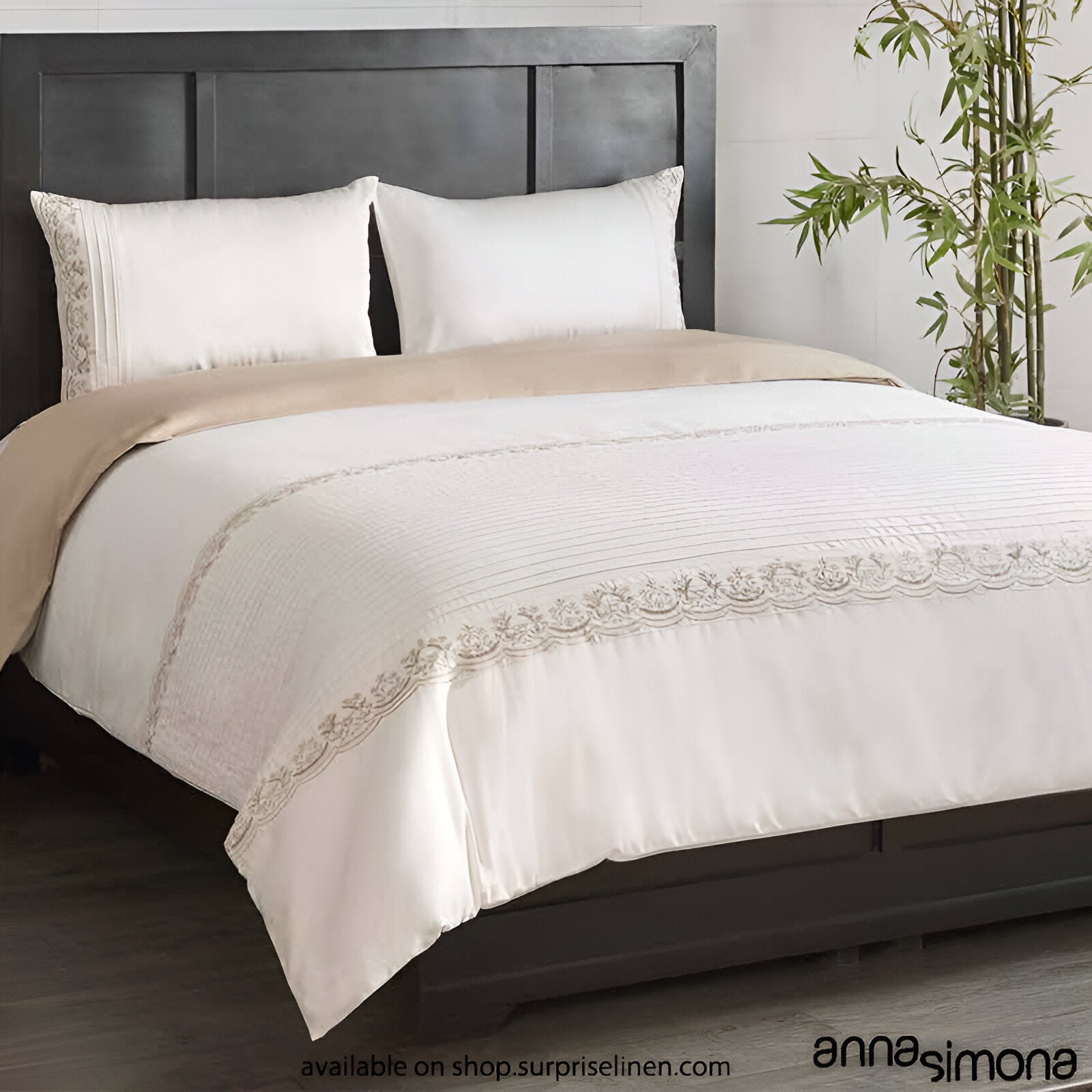 Anna Simona - Liliana 4 Pcs Fine Cotton Satin Duvet Cover Set (Craft Brown)