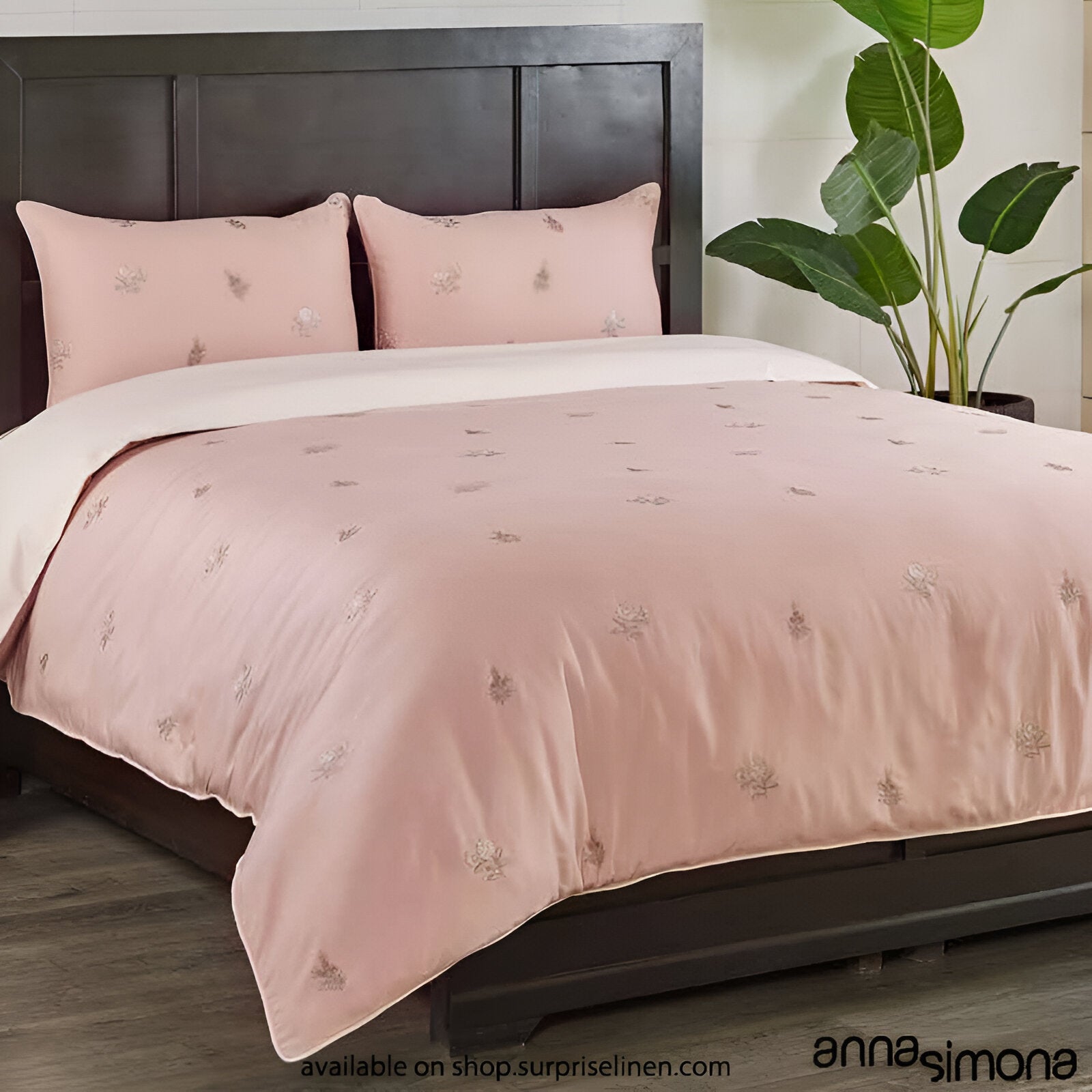 Anna Simona - Carolina 4 Pcs Fine Cotton Satin Duvet Cover Set (Flamingo Pink)