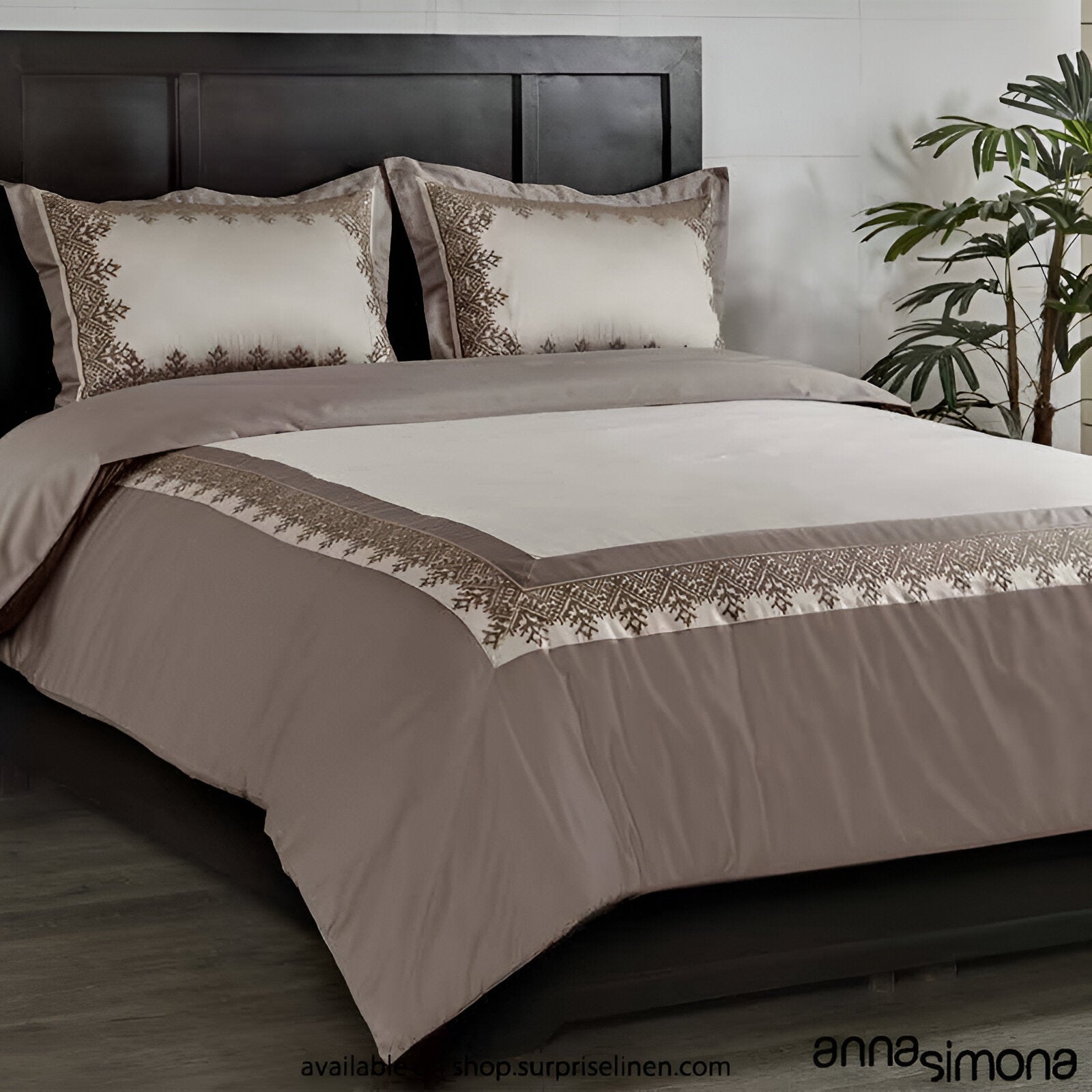 Anna Simona - Jeffery 4 Pcs Fine Cotton Satin Duvet Cover Set (Stone)