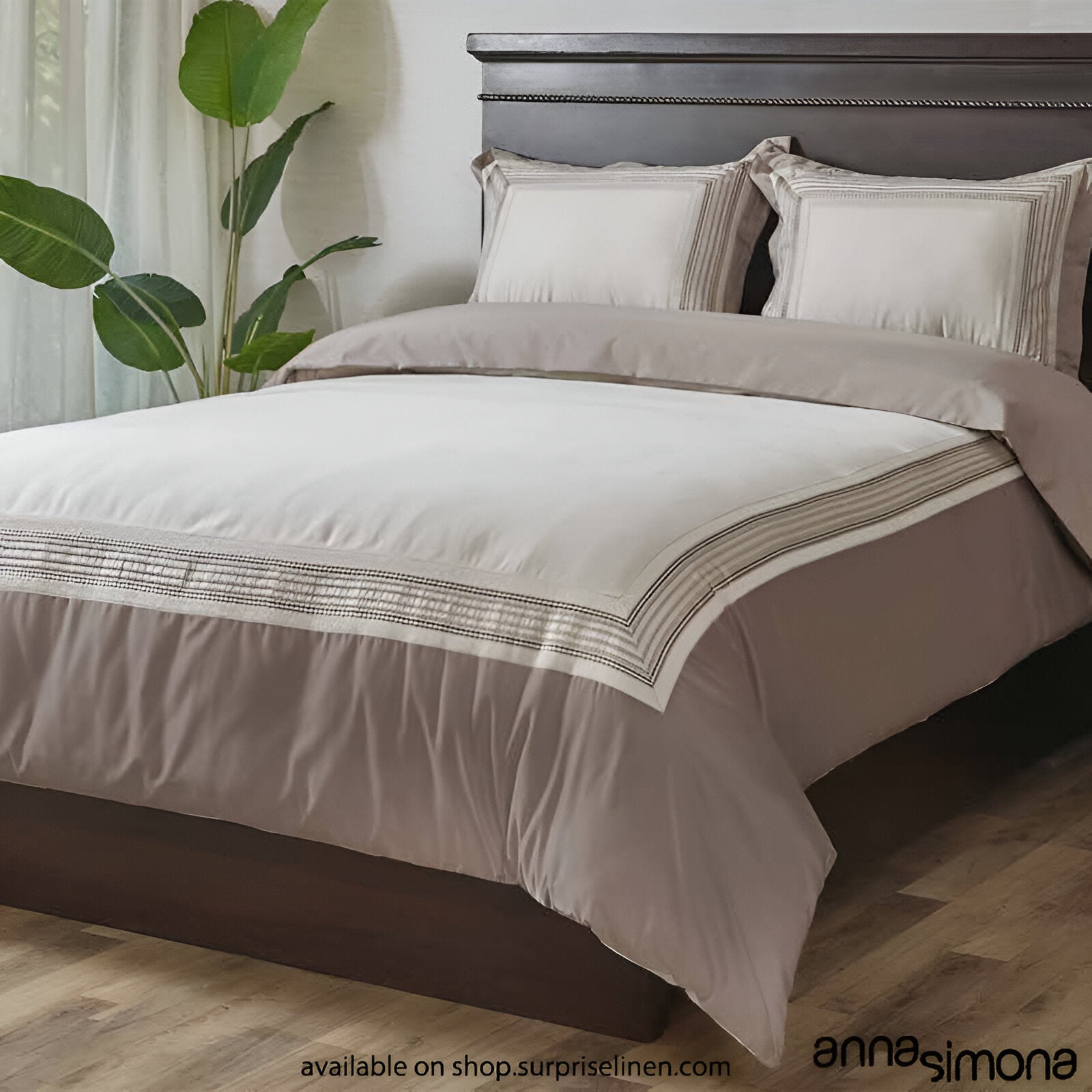 Anna Simona - Renate 4 Pcs Fine Cotton Satin Duvet Cover Set (Stone)