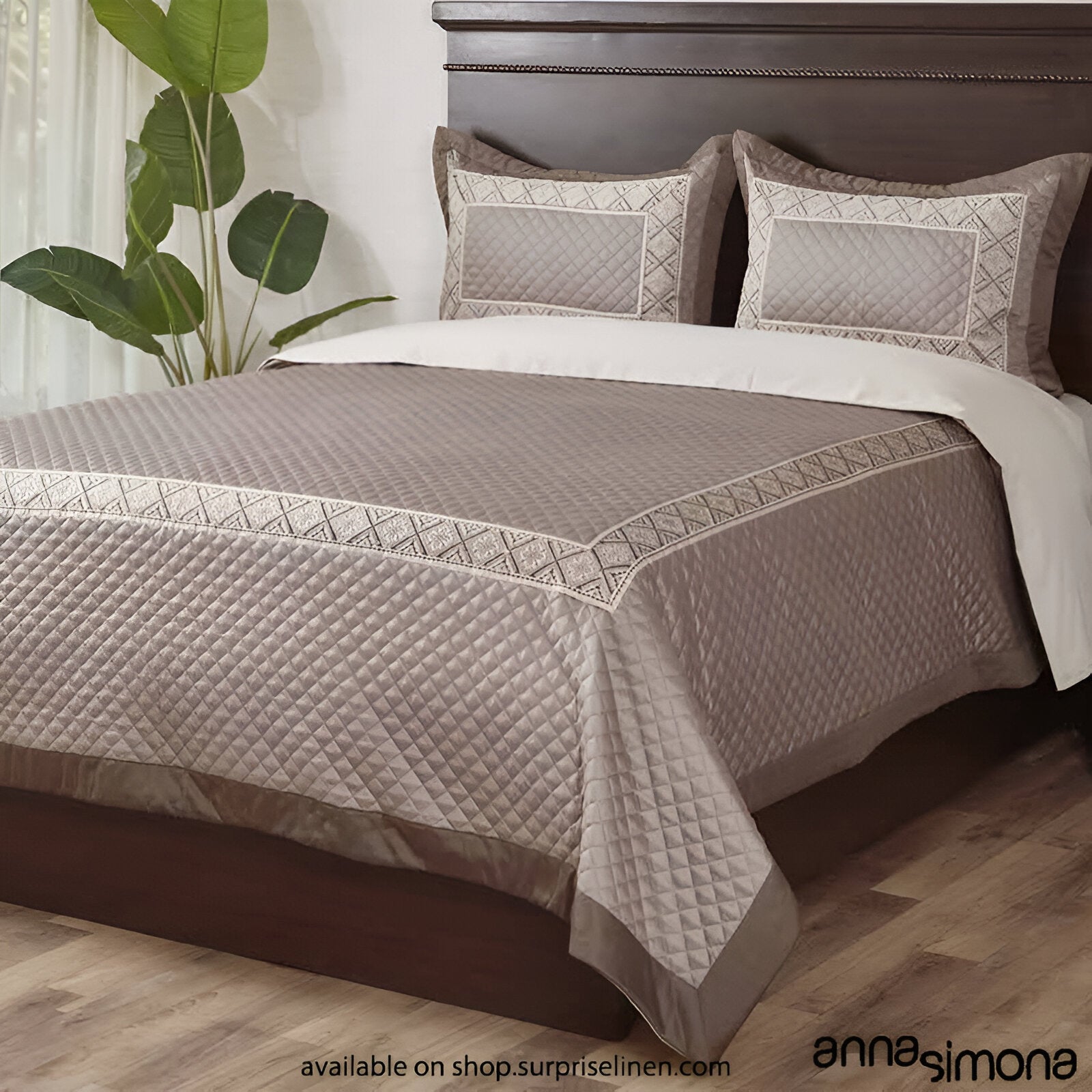 Anna Simona - Bristol 4 Pcs Fine Cotton Satin Duvet Cover Set (Stone)