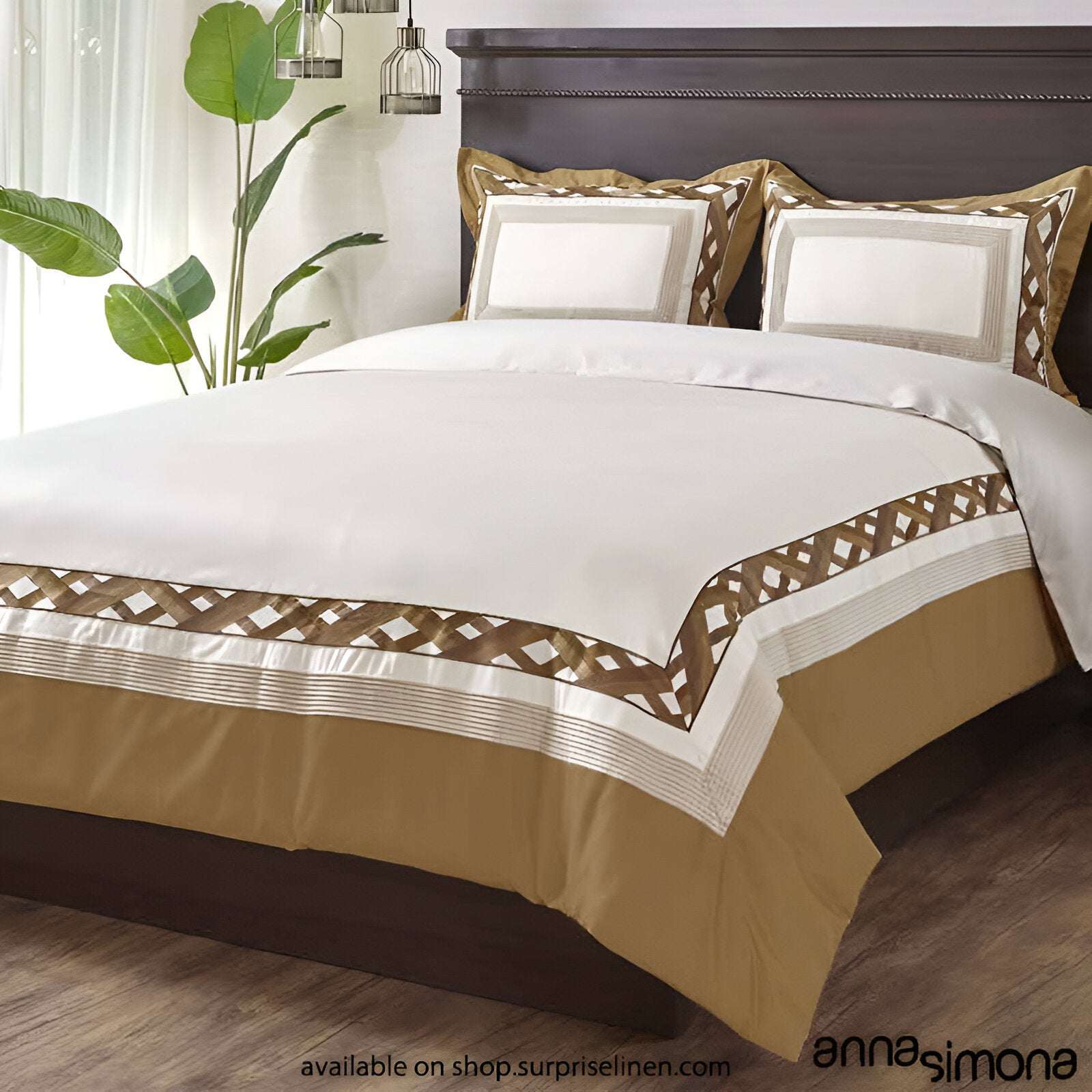 Anna Simona - Monaco 4 Pcs Fine Cotton Satin Duvet  Cover Set (Sesame)