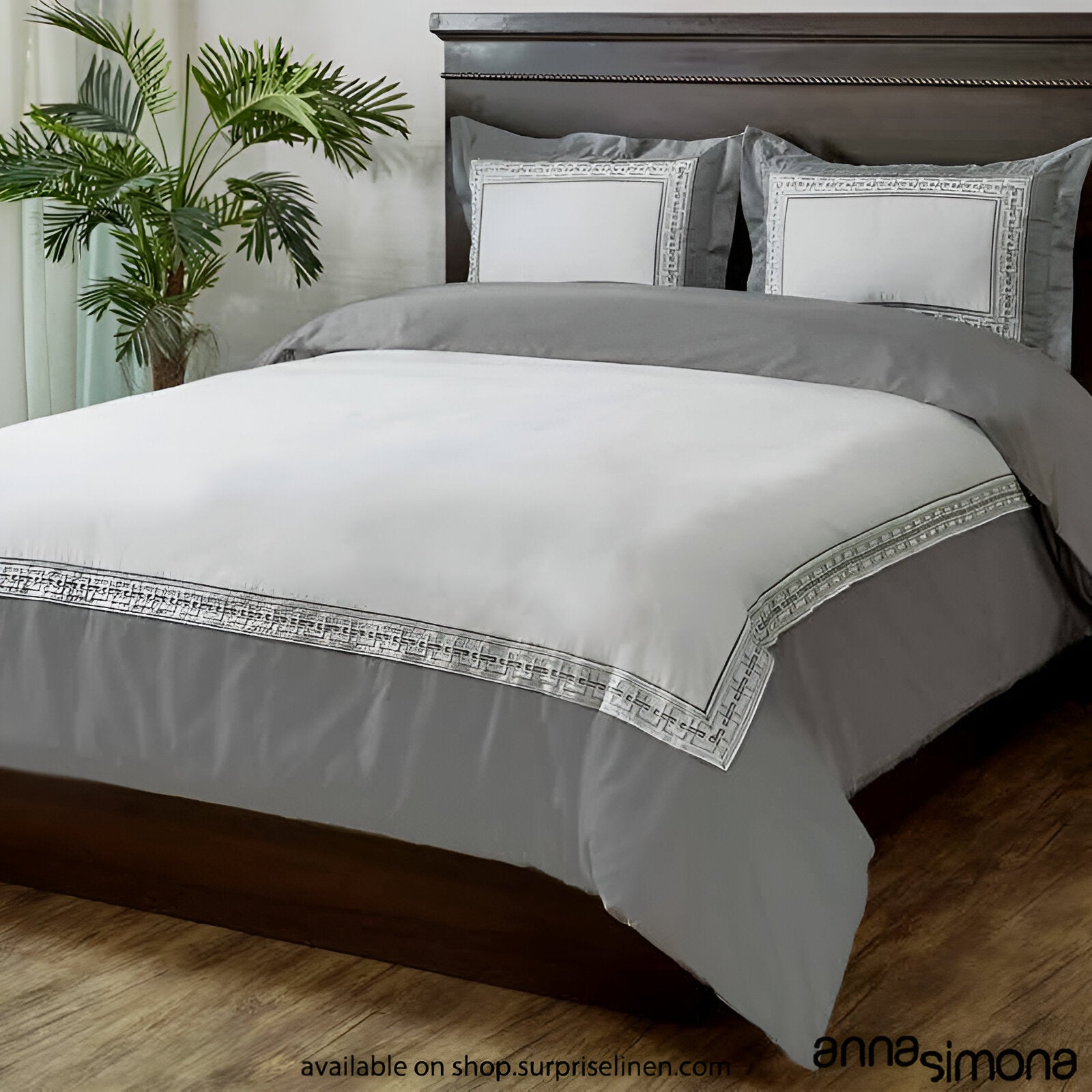 Anna Simona - Edmund 4 Pcs Fine Cotton Satin Duvet Cover Set (Soho Grey)