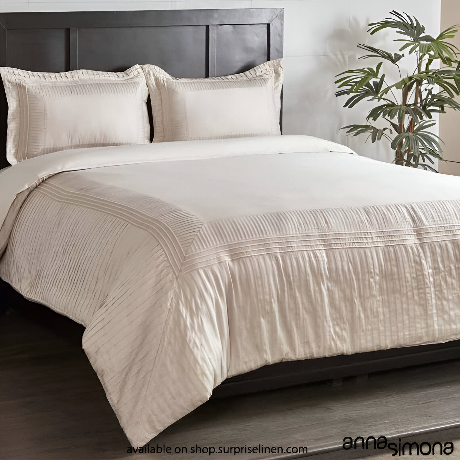 Anna Simona - Melissa 4 Pcs Fine Cotton Satin Duvet Cover Set (Stone)