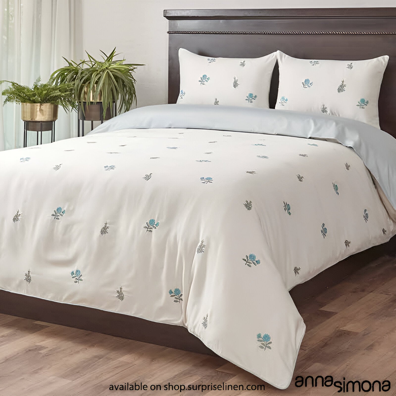 Anna Simona - Carolina 4 Pcs Fine Cotton Satin Duvet Cover Set (Off White)