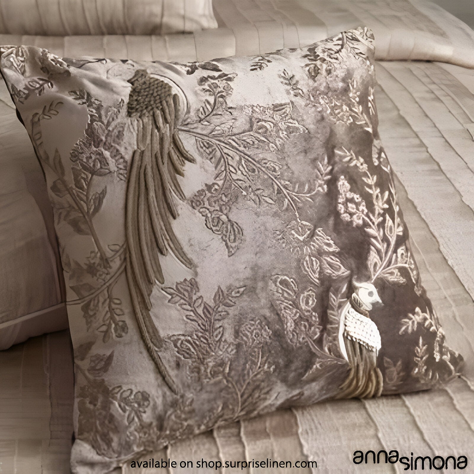 Anna Simona - Emirate 7 Pcs Viscose Velvet Duvet Ensemble Set (Stone)