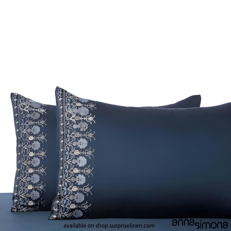 Anna Simona - Sffera King Size 400 TC Cotton Satin King Size Bedsheet Set (Navy Blue)