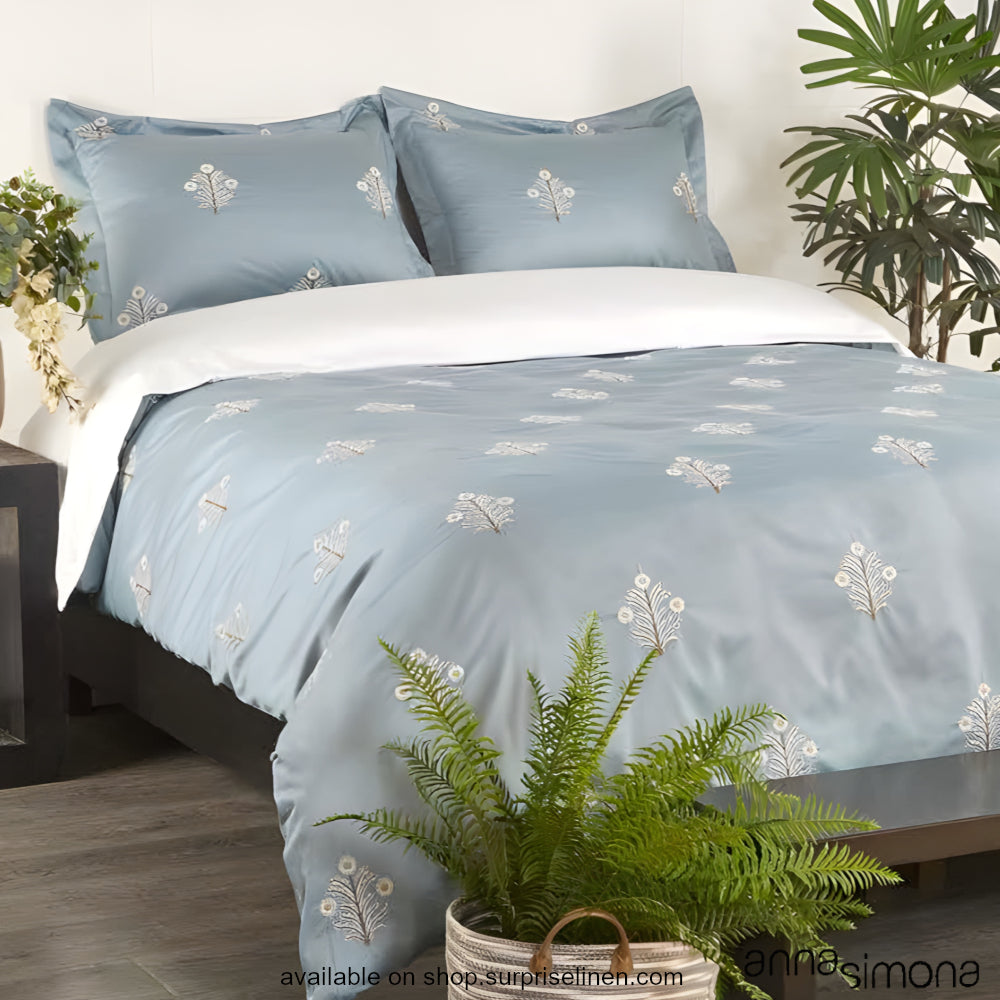 Anna Simona - Sophie 4 Pcs Cotton Satin Duvet Cover Set (Powder Blue & Off White)