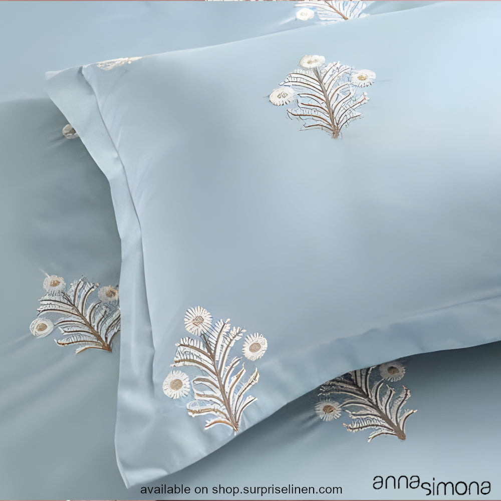 Anna Simona - Sophie 4 Pcs Cotton Satin Duvet Cover Set (Powder Blue & Off White)