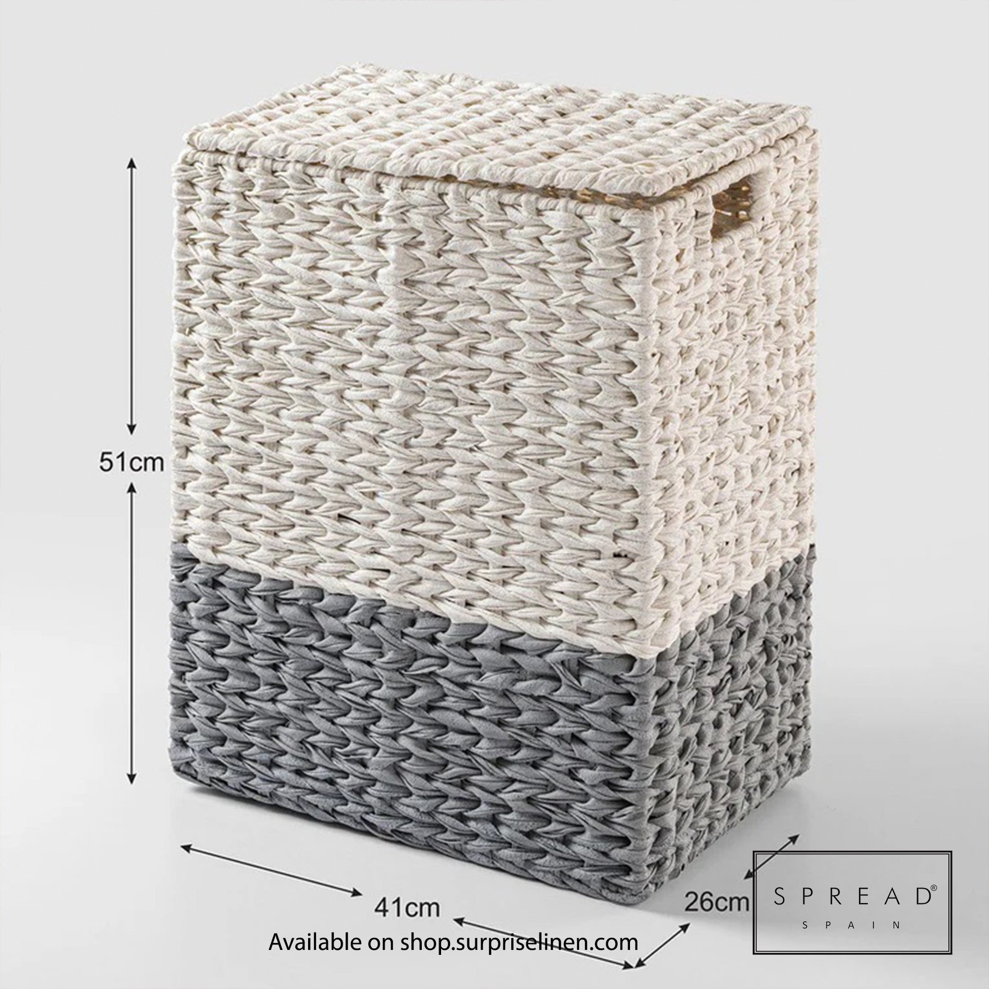 Spread Spain - Waterproof & Moisture Proof Synthetic Rattan Interknit Laundry Hamper (White & Grey)