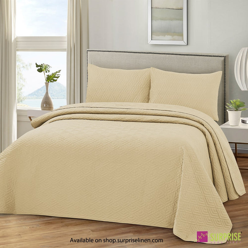 Surprise Home - Everyday Luxury Essentials Plush Quilted 3 Pcs Bedcover Set (Bleached Sand)