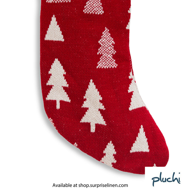 Pluchi - X-mas Tree Red & Natural Color Cotton Knitted Christmas Decorative Stocking