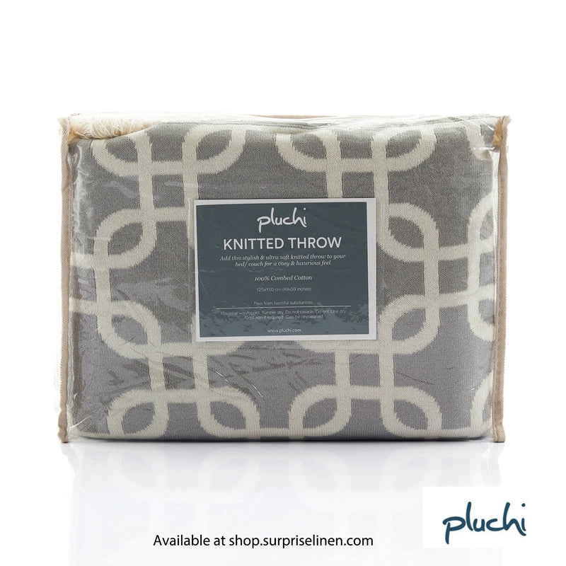 Pluchi - Gianna 100% Cotton Knitted All Season AC Throw Blanket (Light Grey & Natural)