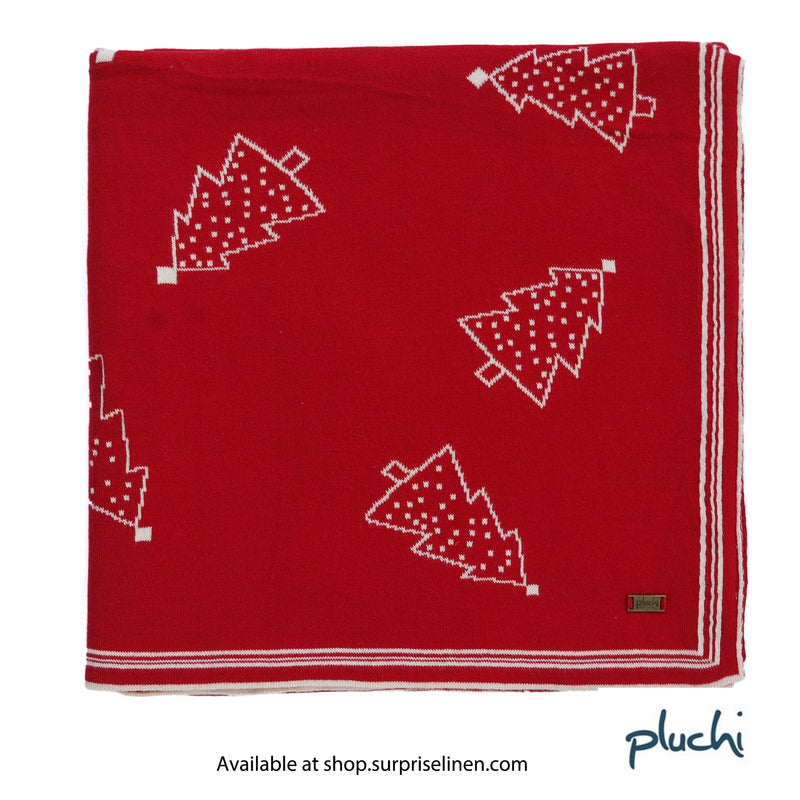 Pluchi - X-mas Tree 100% Cotton Knitted All Season AC Throw Blanket (Red)
