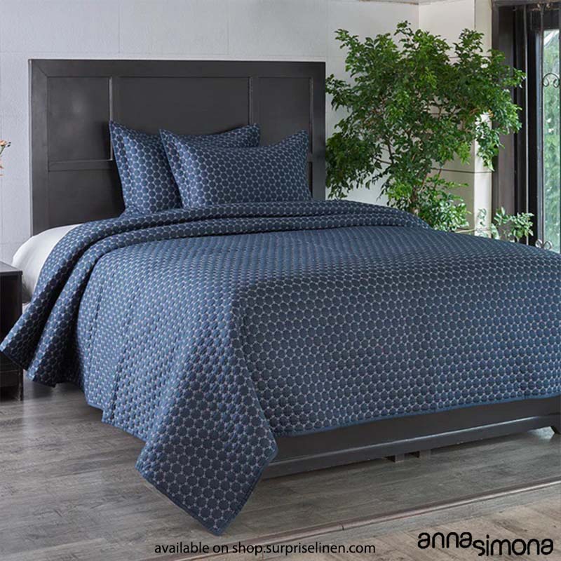 Anna Simona - Saga Viscose Linen 3 Pcs Bed Cover Set (Navy Blue)