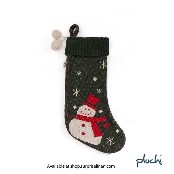 Pluchi - Snowman Green & Red Cotton Knitted Christmas Decorative Stocking