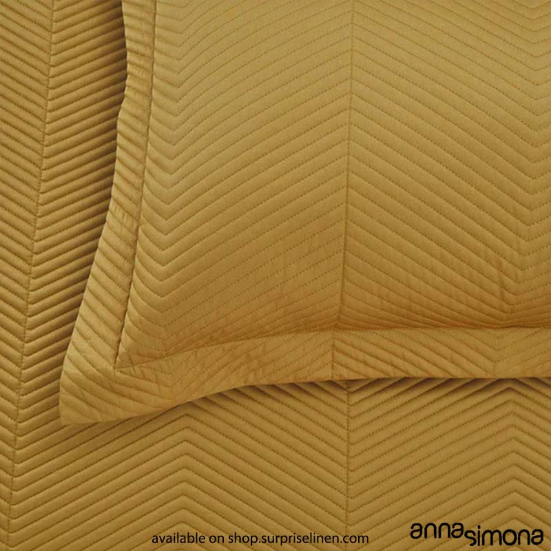 Anna Simona - Chevron 3 Pcs 400 TC Fine Cotton Satin Bed Cover Set (Mustard Yellow)