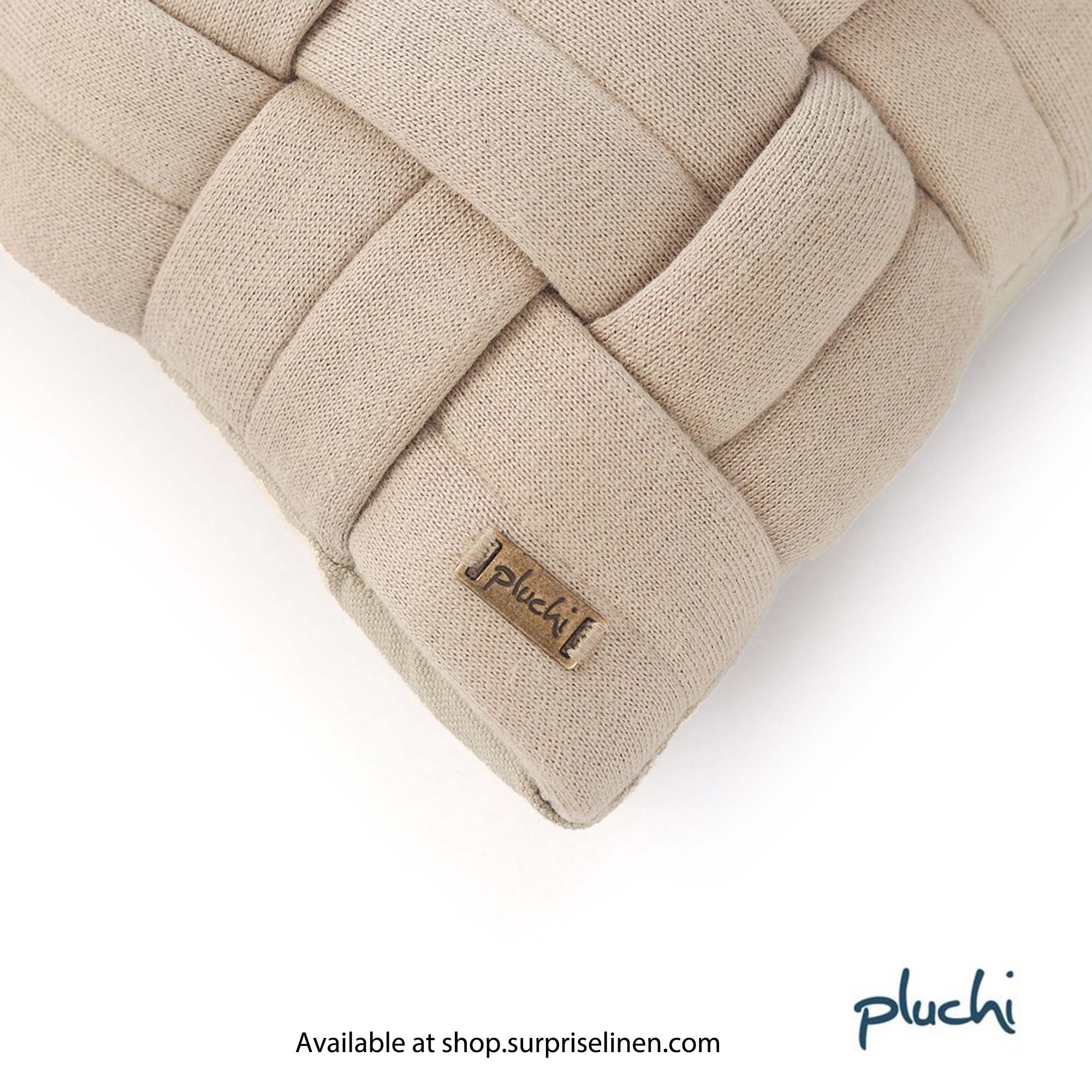 Pluchi - Basket Knit 100% Premium Cotton Knitted Decorative Cushion Cover (Sandy Brown)