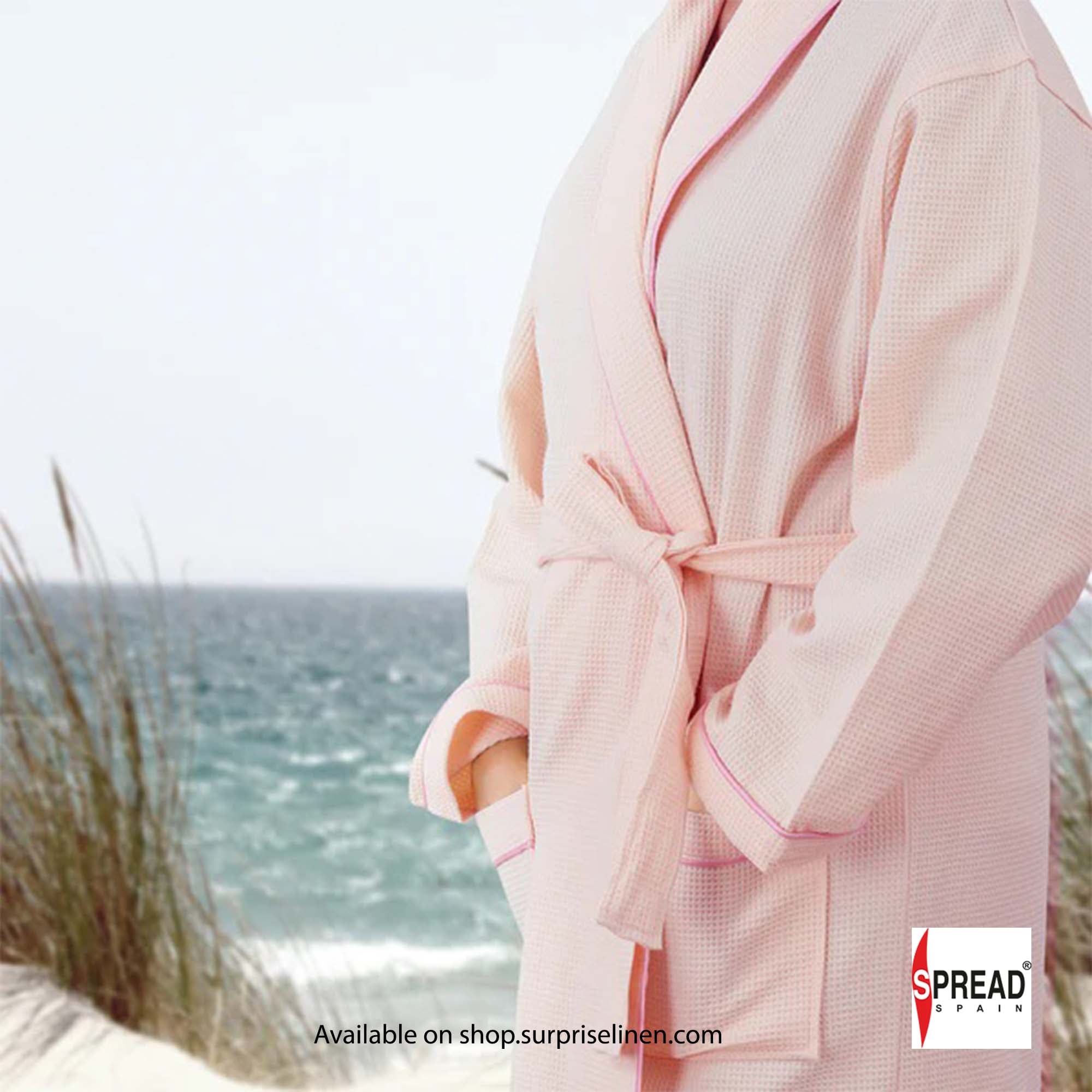 Spread Spain - Unisex Cotton Waffle Bathrobe (Peach)