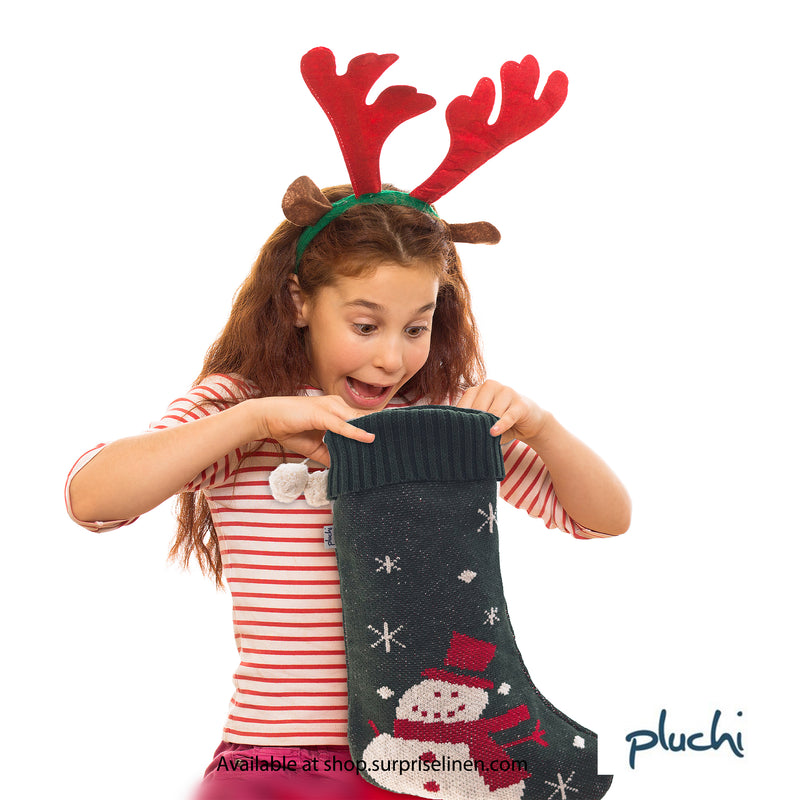 Pluchi - Snowman Green & Red Cotton Knitted Christmas Decorative Stocking