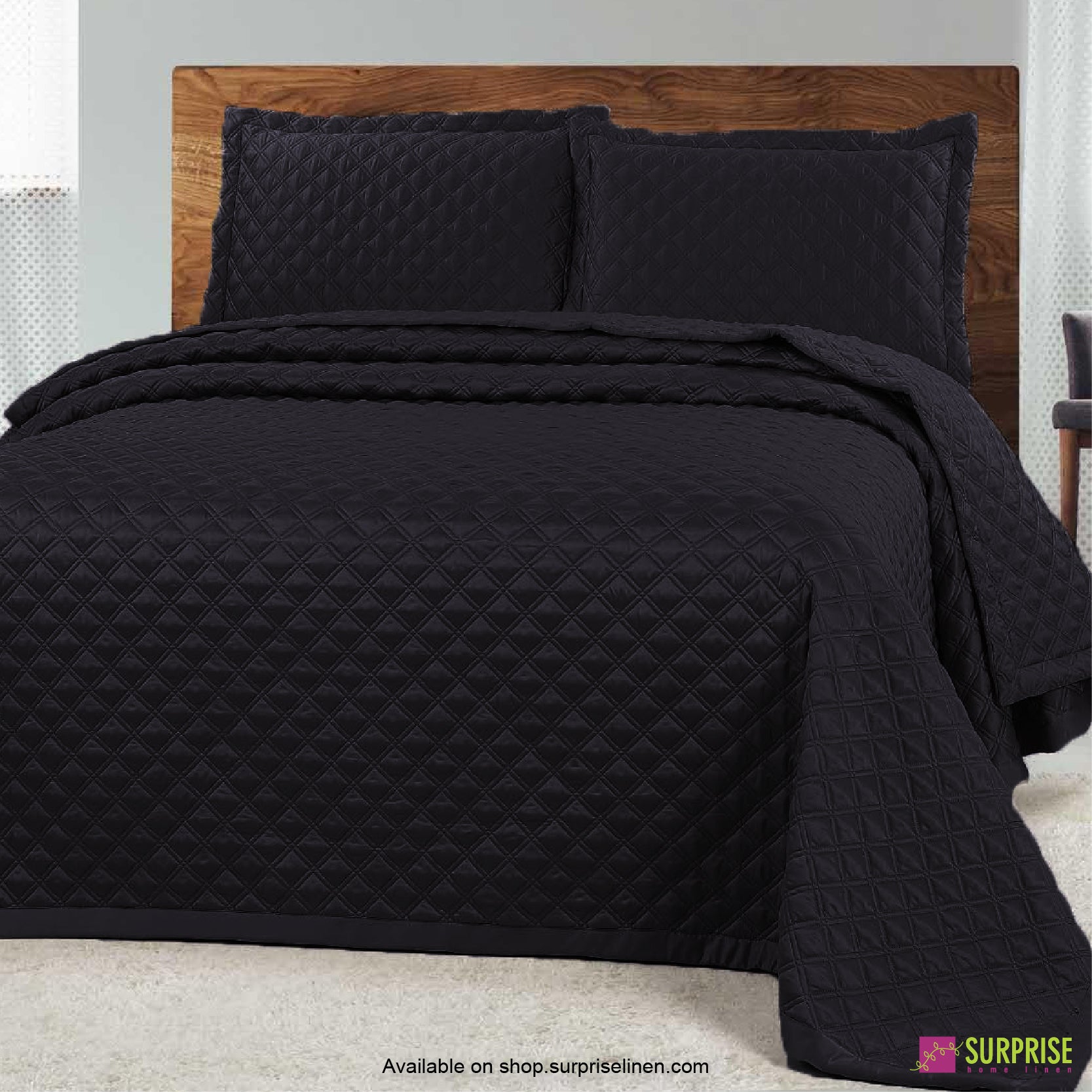 Surprise Home - Luxe 3 Pcs Quilted Bed Cover Set (Black)