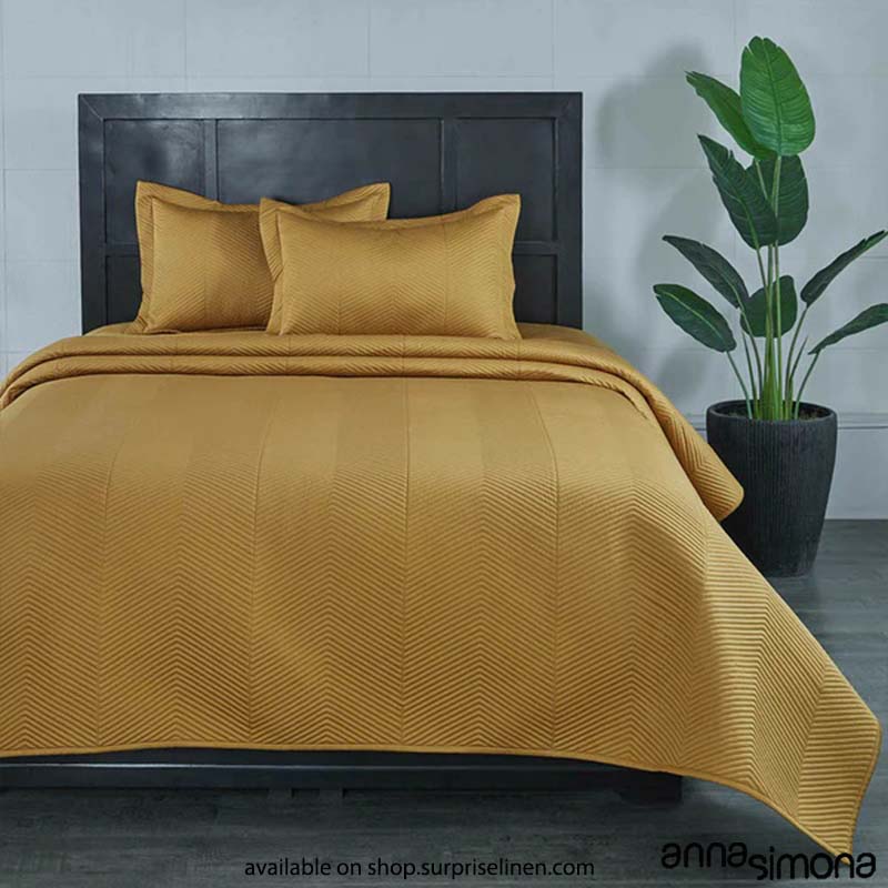 Anna Simona - Chevron 3 Pcs 400 TC Fine Cotton Satin Bed Cover Set (Mustard Yellow)