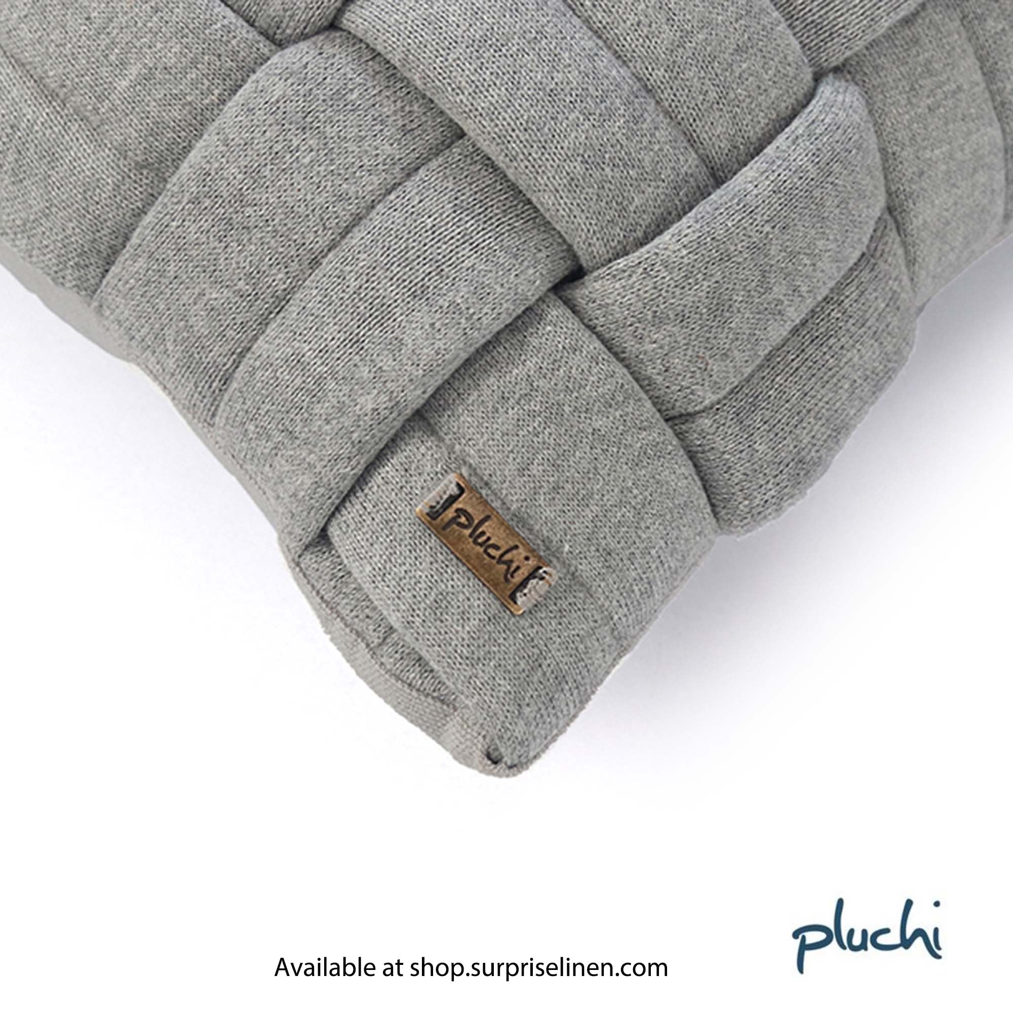 Pluchi - Basket Knit 100% Premium Cotton Knitted Decorative Cushion Cover (Light Grey)