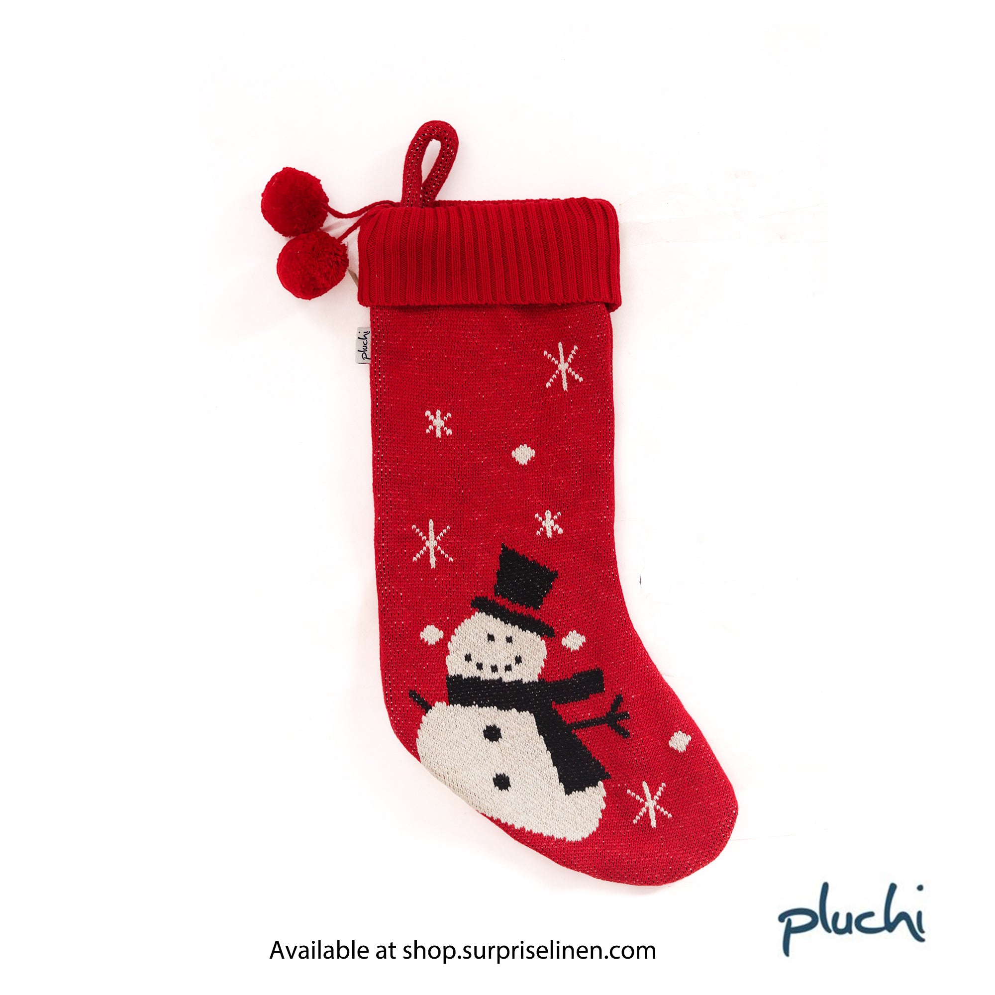 Pluchi - Red & Black Cotton Knitted Christmas Decorative Stocking