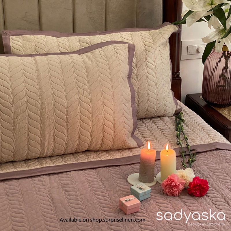 Sadyaska - Connoisseurs Collection Verdure Bed Cover Set (Old Rose & Buff)