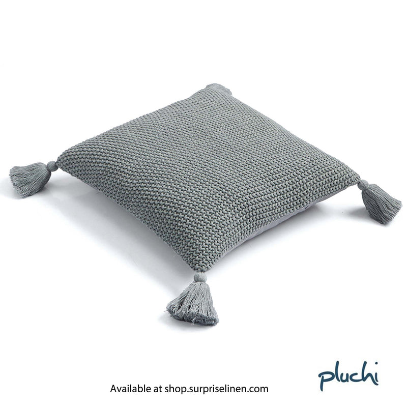 Pluchi - Moss Knit 100% Premium Cotton Knitted Decorative Cushion Cover (Light Grey)