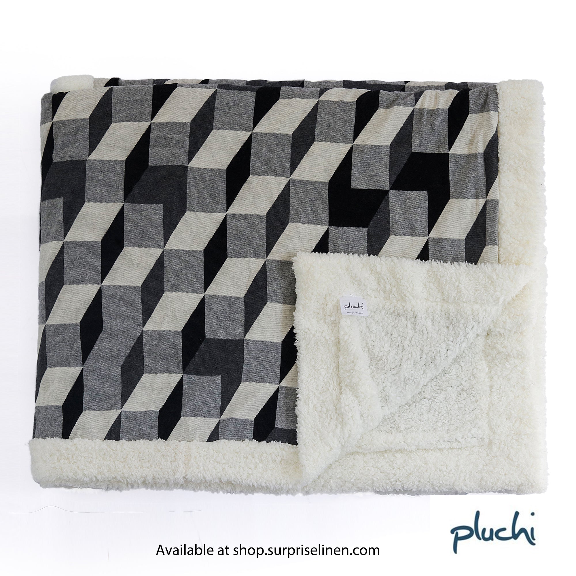 Pluchi - 3D Block Sherpa Back Blanket (Light Grey & Black)