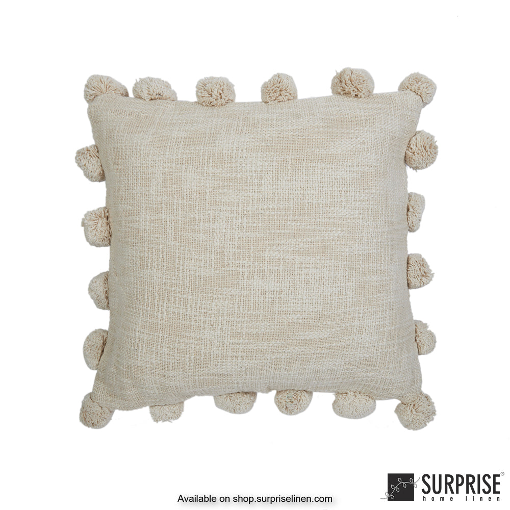 Surprise Home - Pompom 40 x 40 cms Designer Cushion Cover (Beige)