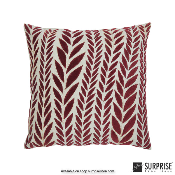 Surprise Home - Leaf Applique 45 x 45 cms Designer Cushion Cover (Red)
