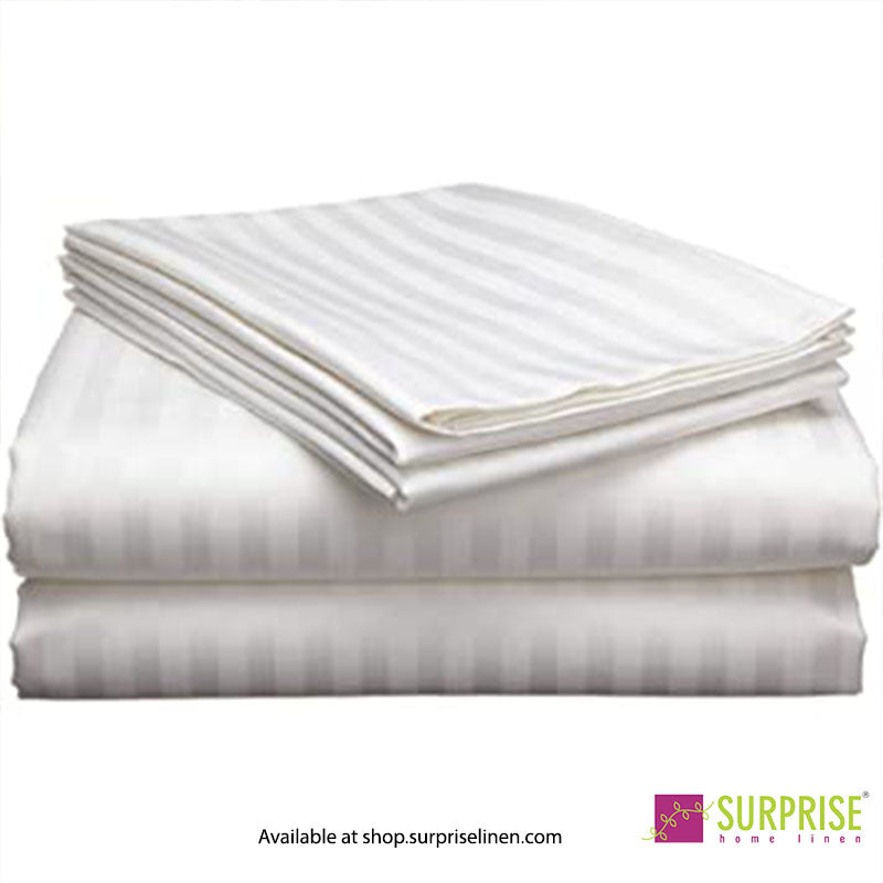 Surprise Home - Whites Collection Premium Cotton Super King Size Bedsheet (Big Stripes)