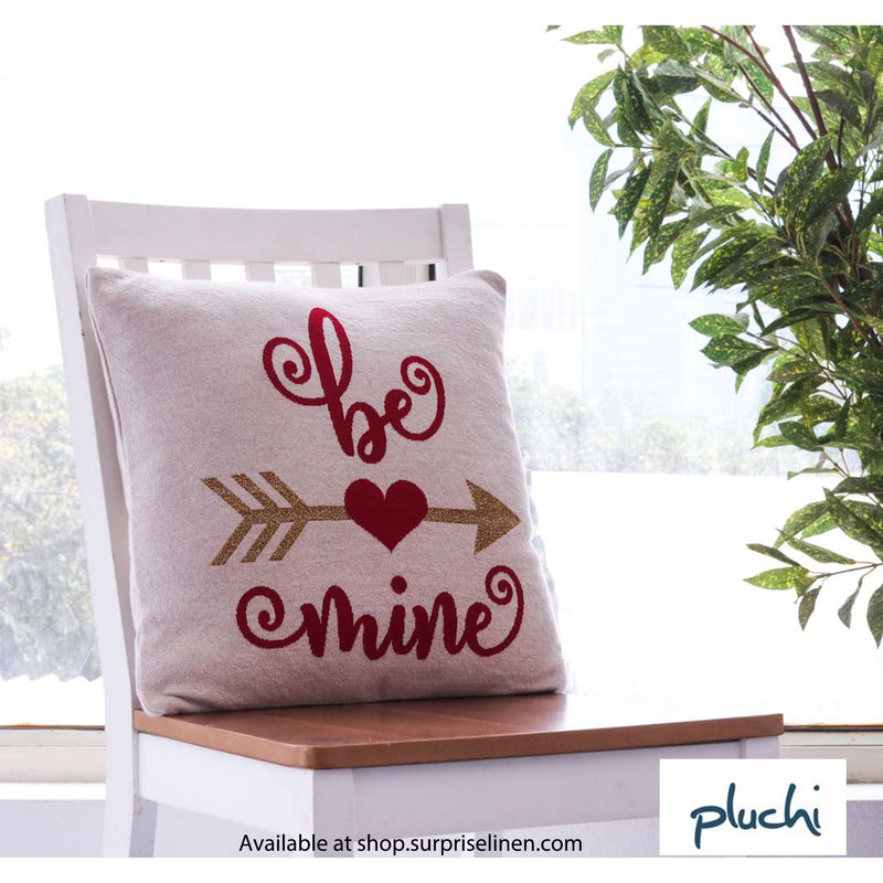 Pluchi - Be Mine Cotton Knitted Cushion Cover (Natural & Red Color)