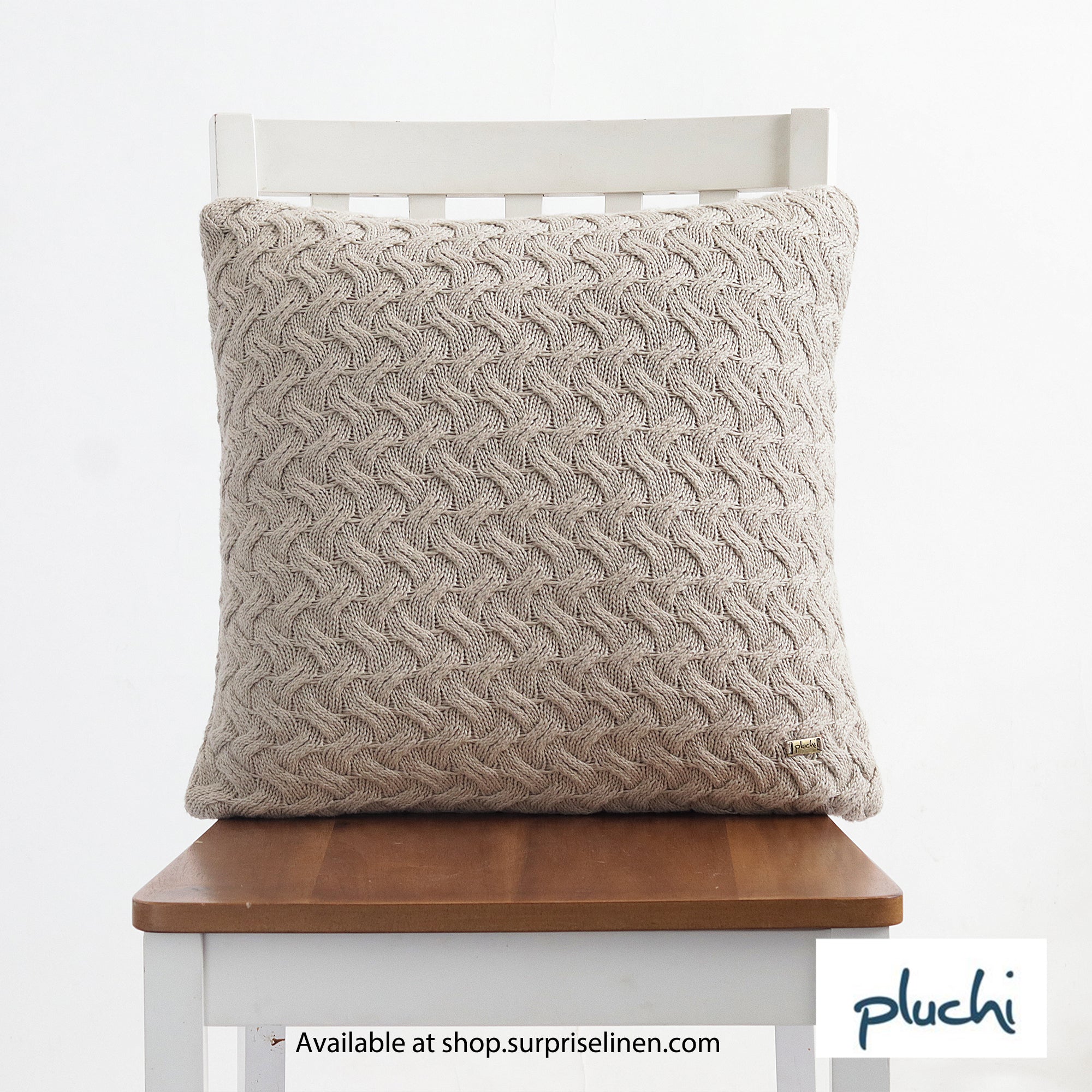 Pluchi - Criss Cross Cotton Knitted Cushion Cover (Soft Grey)