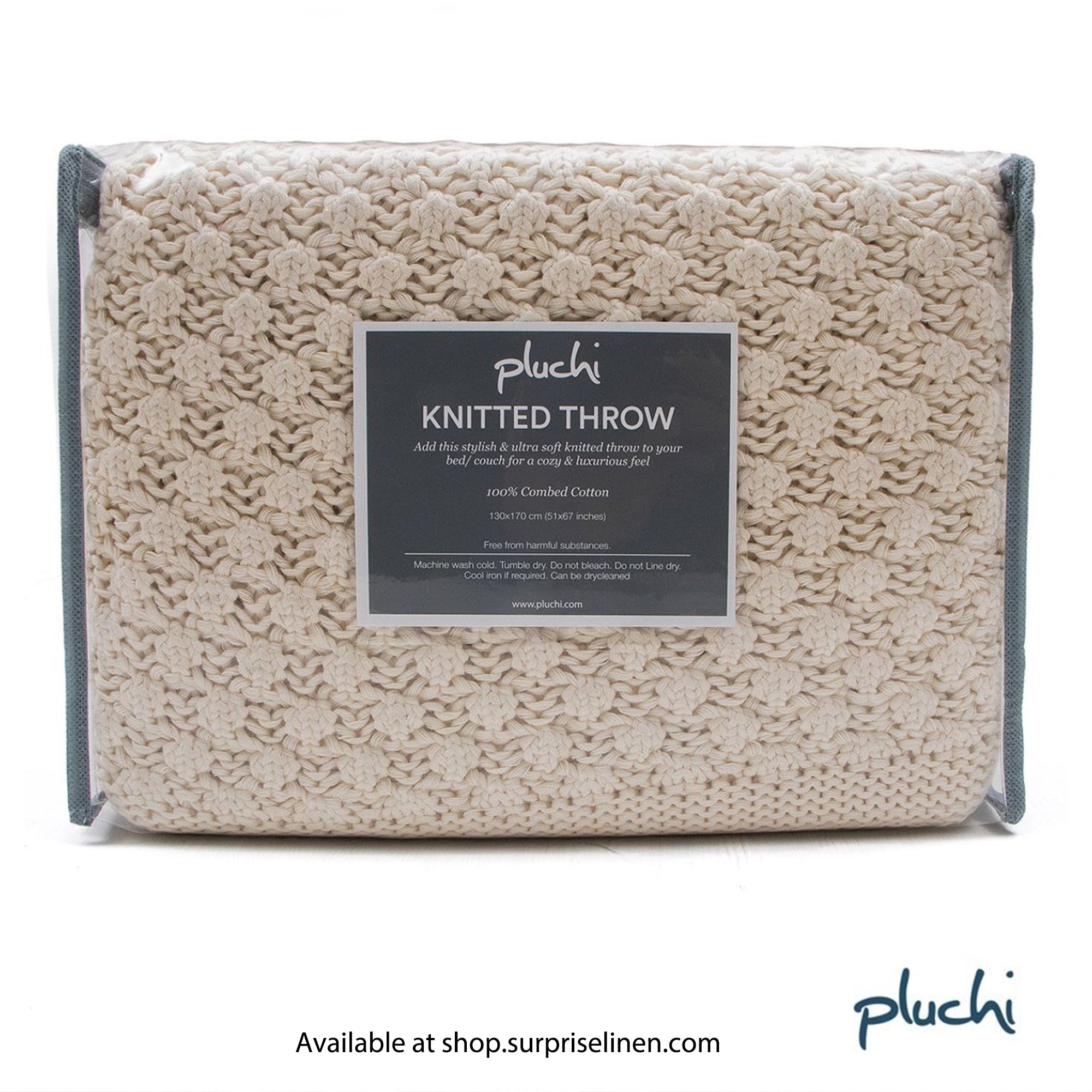 Pluchi - Popcorn Chunky Cotton Knitted Throw /Blanket  for Round the Year Use (Cream)