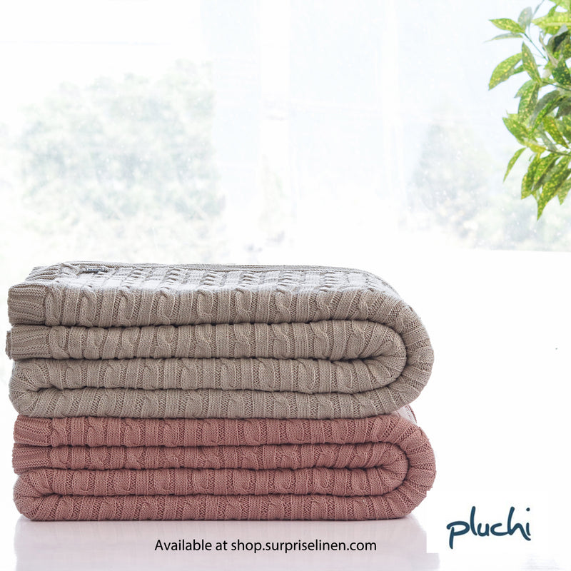 Pluchi - Cable Knit Pale Pink 100% Cotton Knitted AC Blanket For Round The Year Use (Pink)