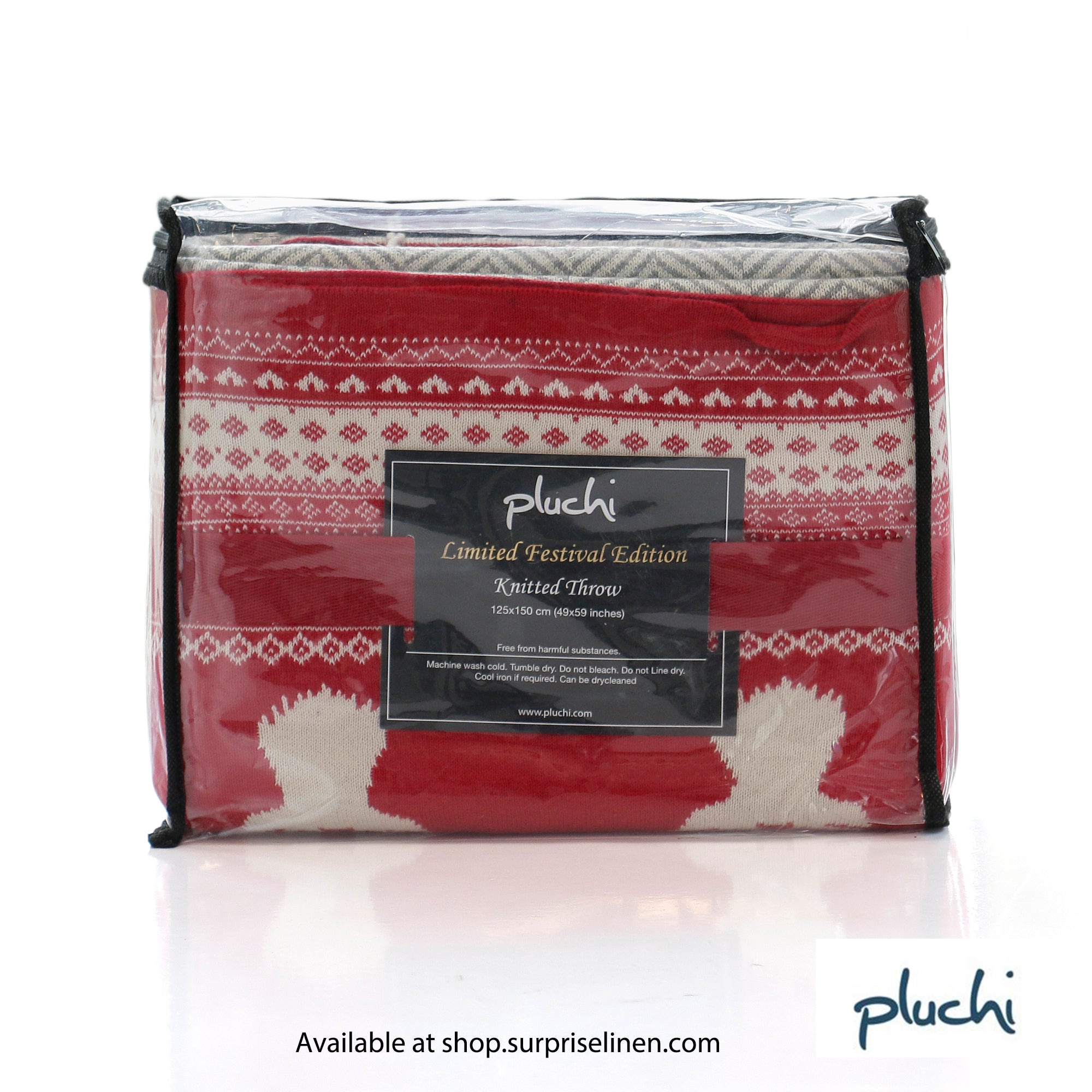 Pluchi - Cotton Knitted All Season AC Throw Blanket (Red & Grey)