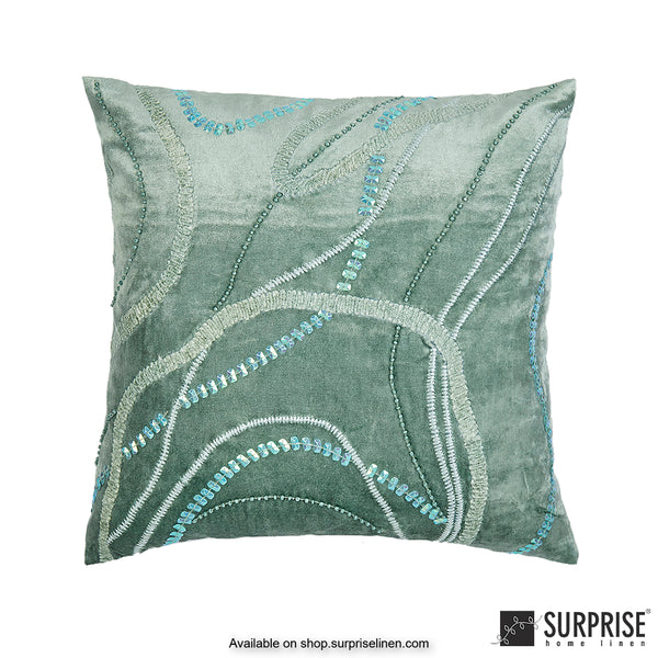 Surprise Home - Velvet Doodles 40 x 40 cms Designer Cushion Cover (Green)